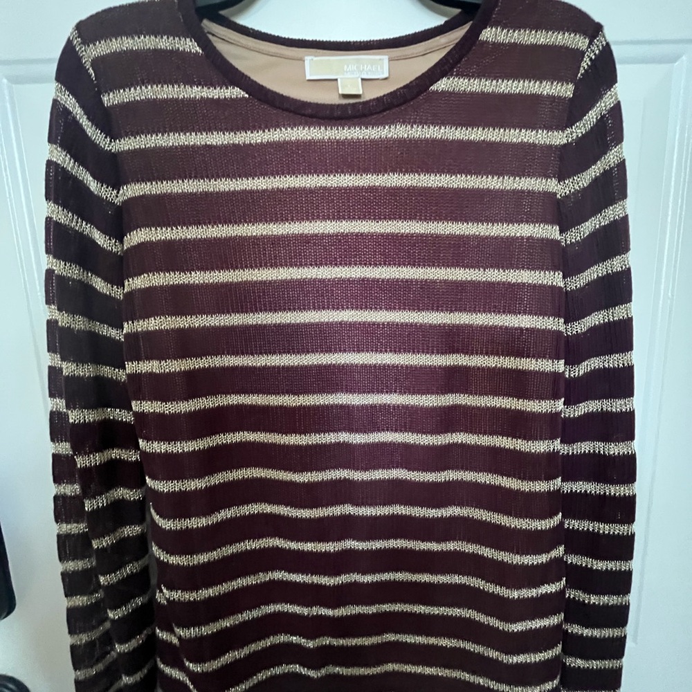 Michael Kors Burgundy and Gold Knit Top